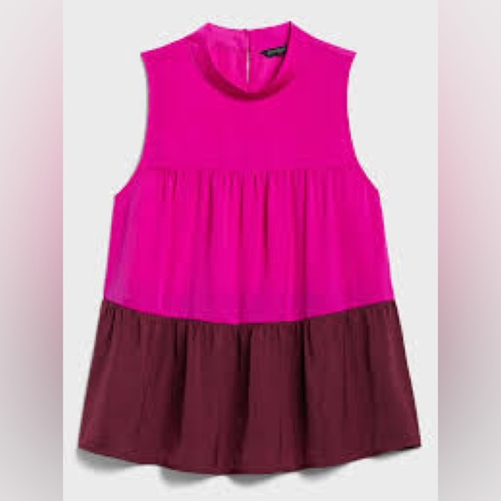 Banana Republic Sz S Petite Magenta and Mauve Colourblock Tiered Sleeveless Top